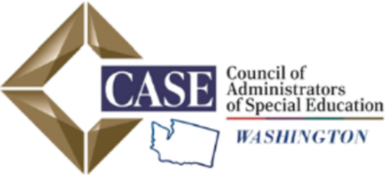 Washington CASE logo, a gold diamond, with the words Council of Administrators of Special Education Washington to the right and an outline of the state of Washington